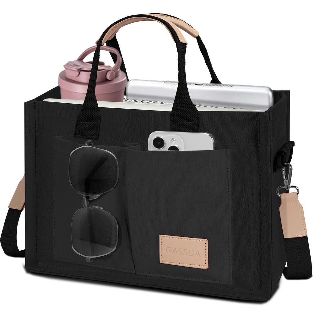 Spacious Canvas Shoulder Bag - Crossbody Tote w/ Multiple Pockets